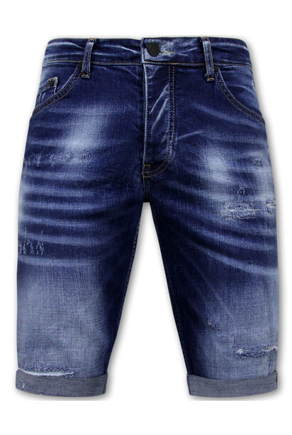 Blue Ripped Shorts - Slim Fit -1081- Blauw