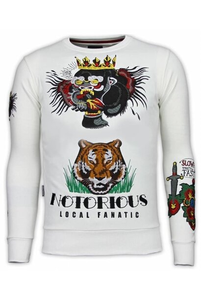 Sweater Heren Borduur - Notorious Tattoo - Wit