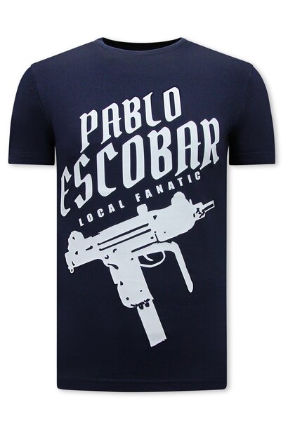 T-shirt Heren - Pablo Escobar Uzi - Blauw