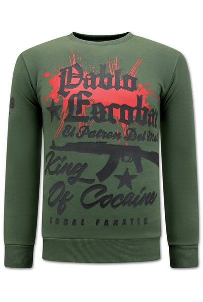 Sudadera Hombre - The King Of Cocaine  Pablo Escobar – Verde