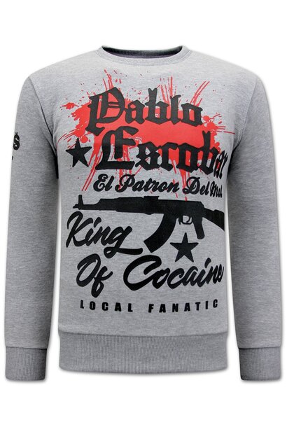 Sweater Heren - The King Of Cocaine  Pablo Escobar - Grijs