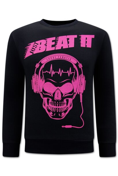 Sweater Heren - Just Beat It Print - Zwart