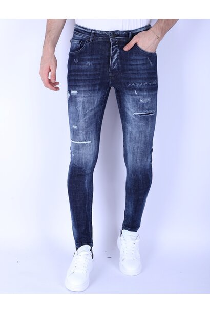 Ripped Stonewash Jeans Heren - Slim Fit -1101- Blauw
