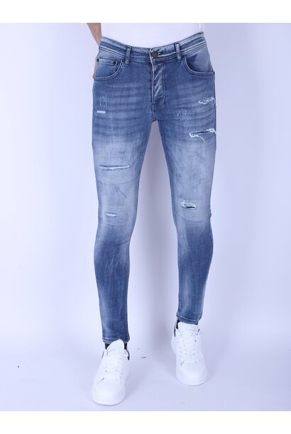 Washed Torn Jeans Heren - Slim Fit -1095- Blauw