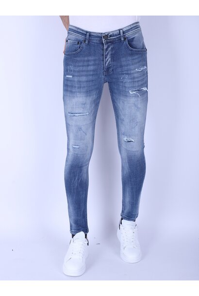 Washed Torn Jeans Hommes - Slim Fit -1095- Bleu