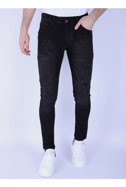 Ripped Plain Heren Jeans - Slim Fit -1106- Zwart