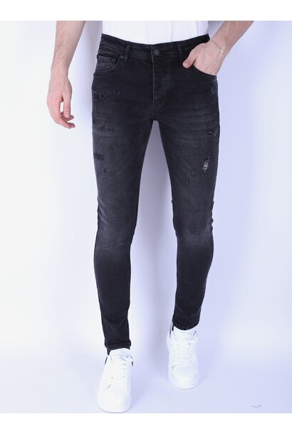 Stonewashed & Ripped Men's Jeans - Slim Fit -1104- Black - Local Fanatic