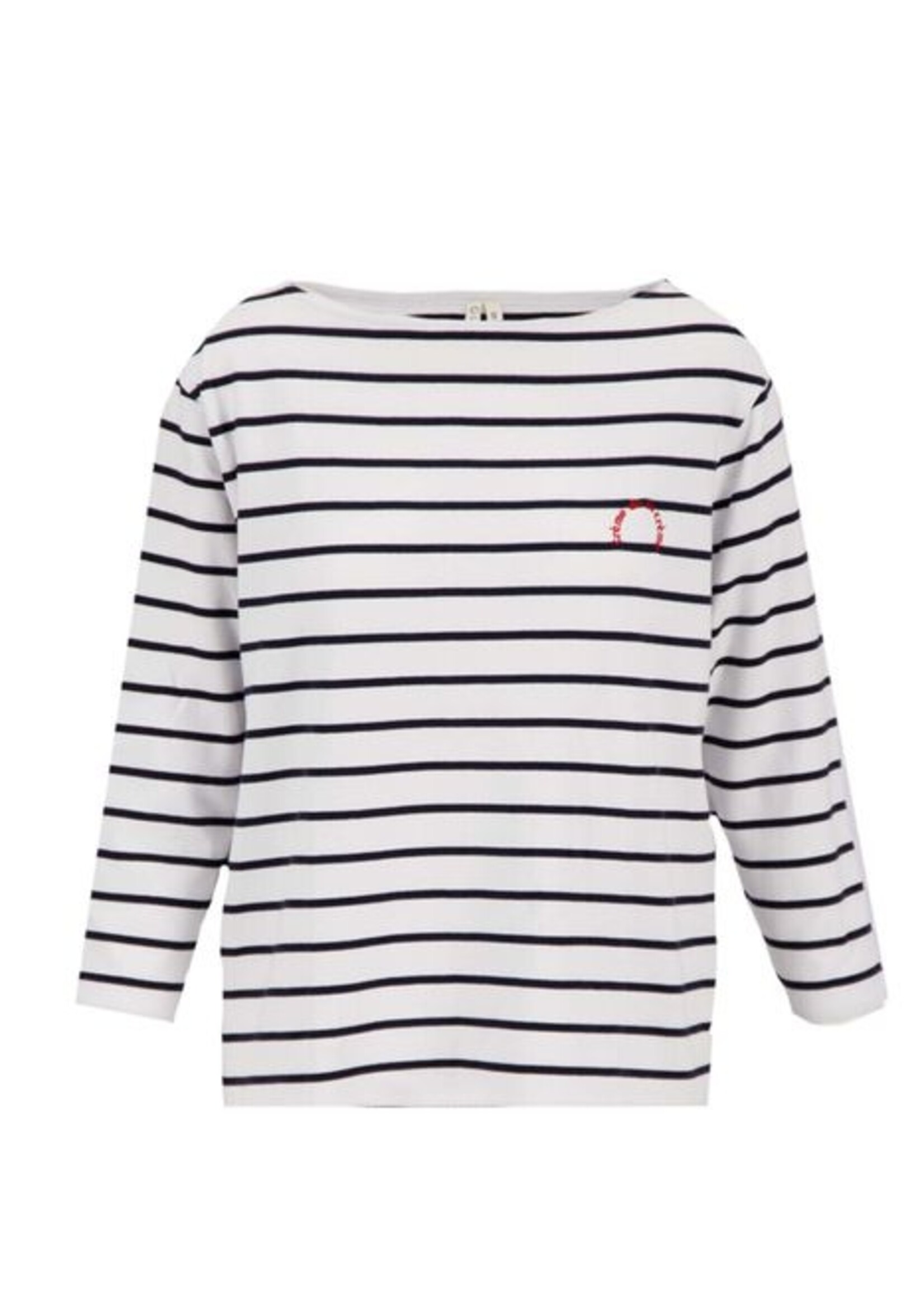 Zusss zusss top boothals met 3/4 mouw wit/donkerblauw