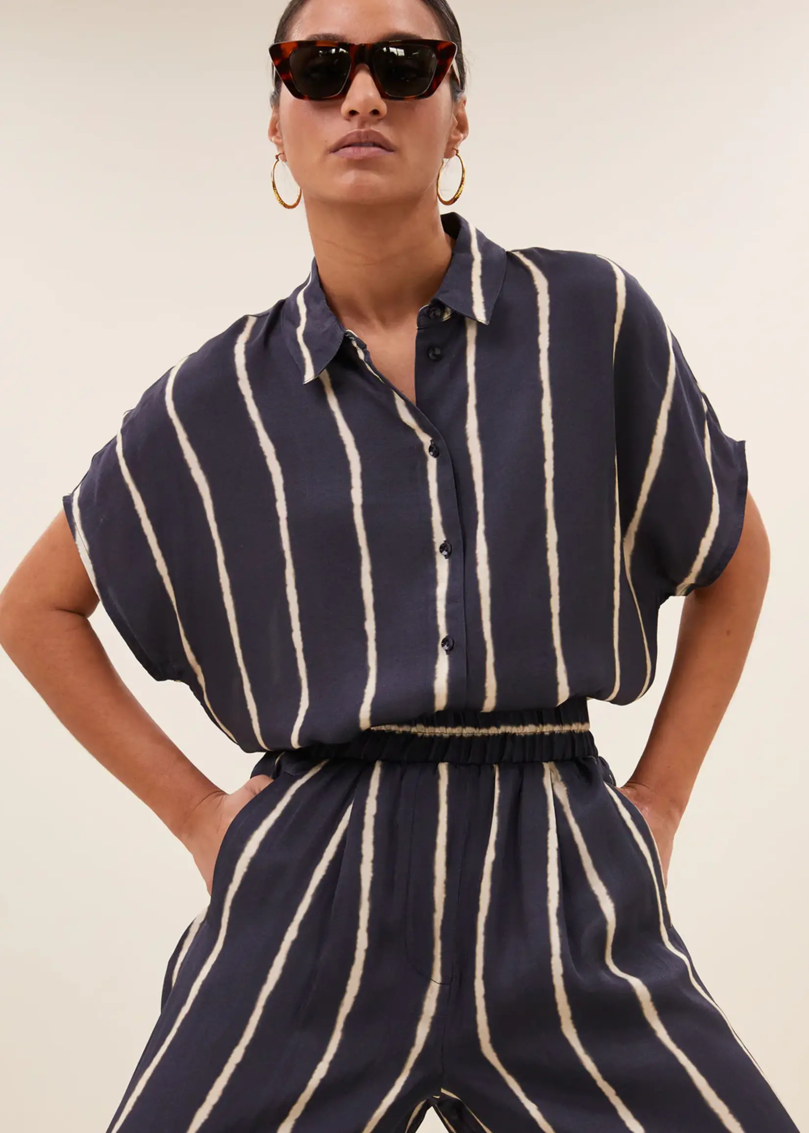 By-Bar Amsterdam Karly tie dye stripe blouse Blue tie