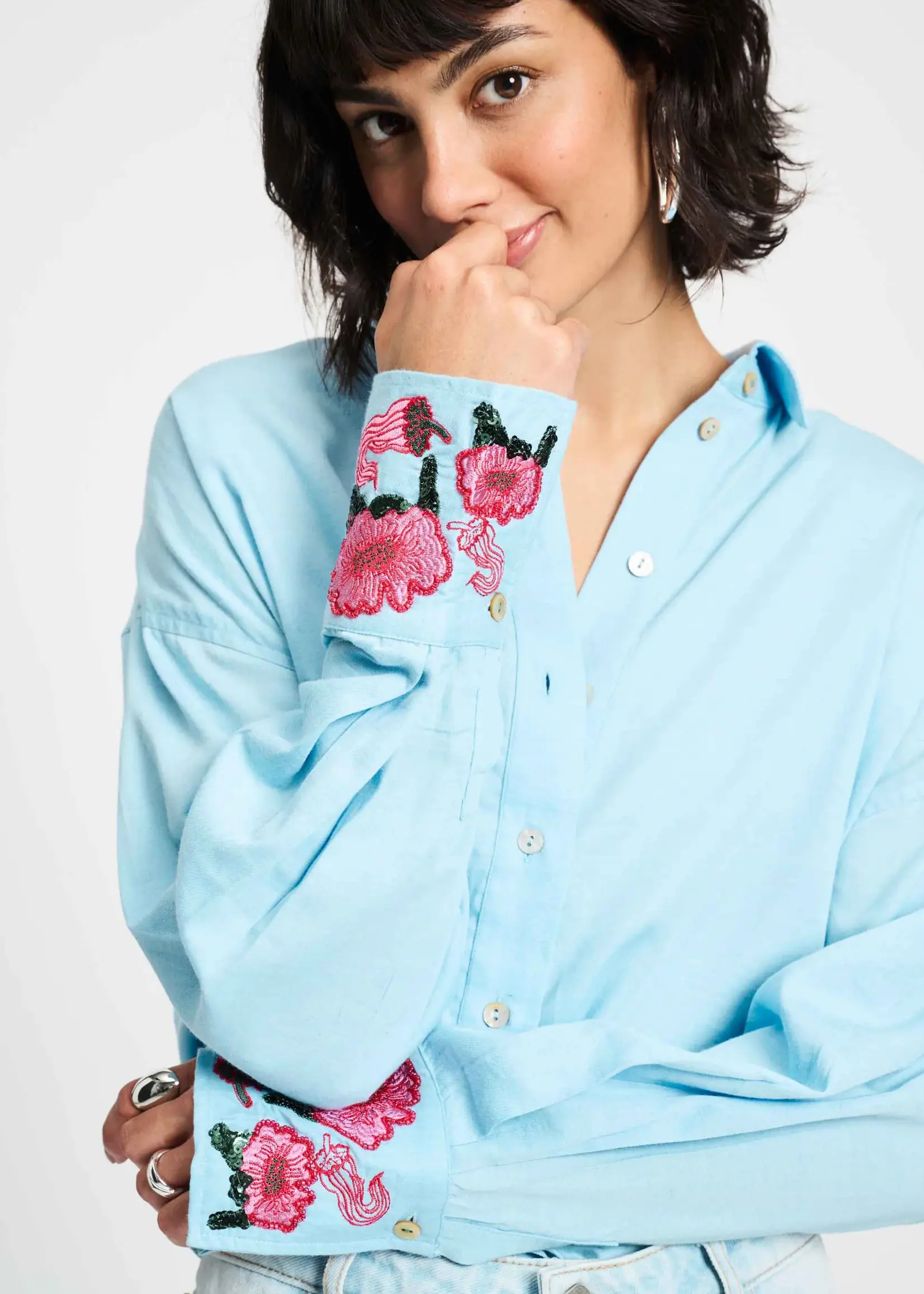 Pom Amsterdam BLOUSE - Sky blue melange
