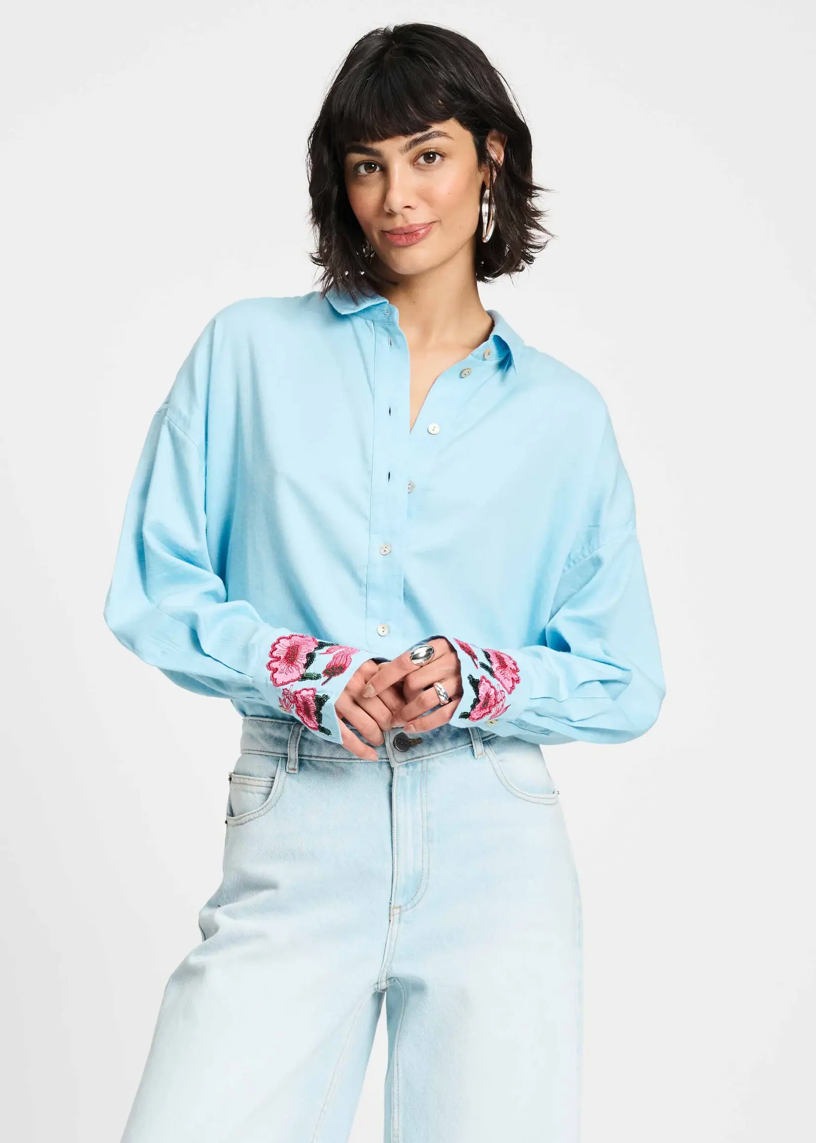 Pom Amsterdam BLOUSE - Sky blue melange