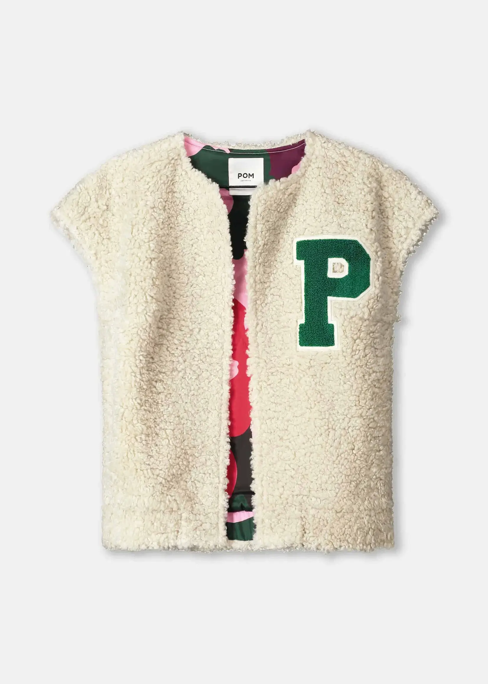 Pom Amsterdam GILET - Teddy Baseball  Ecru