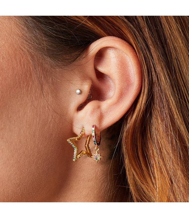 Zirconia Star Earrings / Rainbow