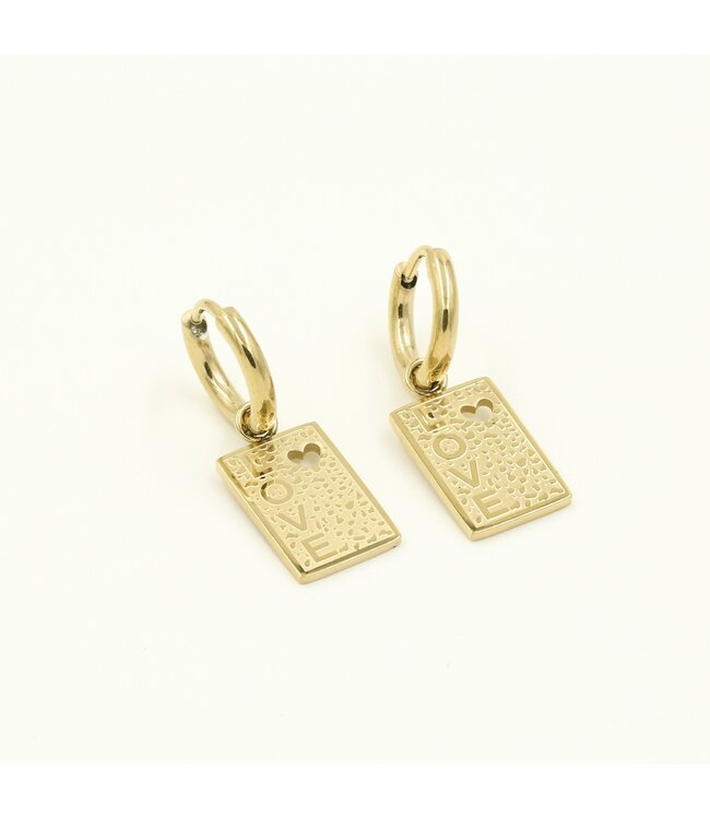 Gold Love Tag Earrings