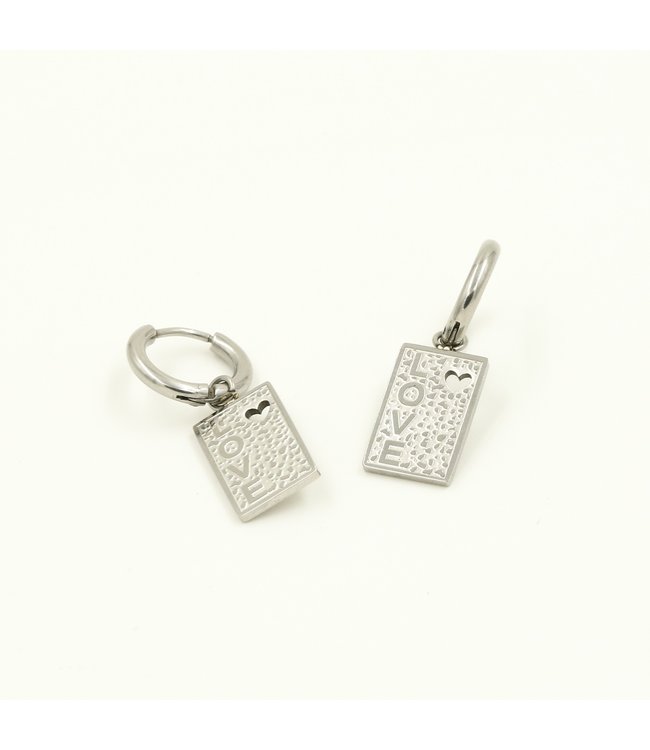 Silver Love Tag Earrings