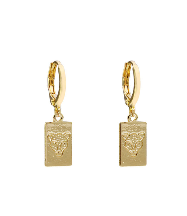 Gold Leopard Head Tag Earrings