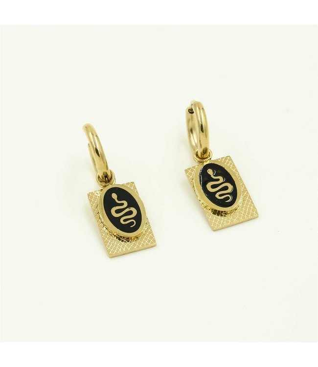 Gold Oval Snake Tag Earrings