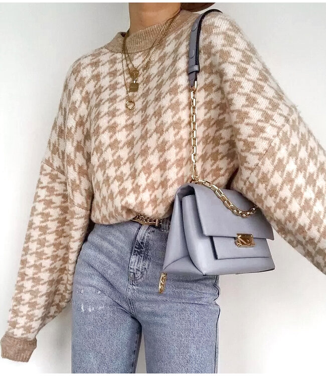 Pied de Poule Sweater / Camel