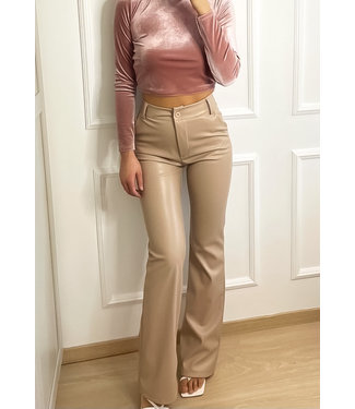 Straight Leg Leather Pants / Beige