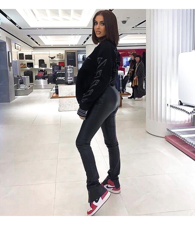 Leather Split Pants / Black