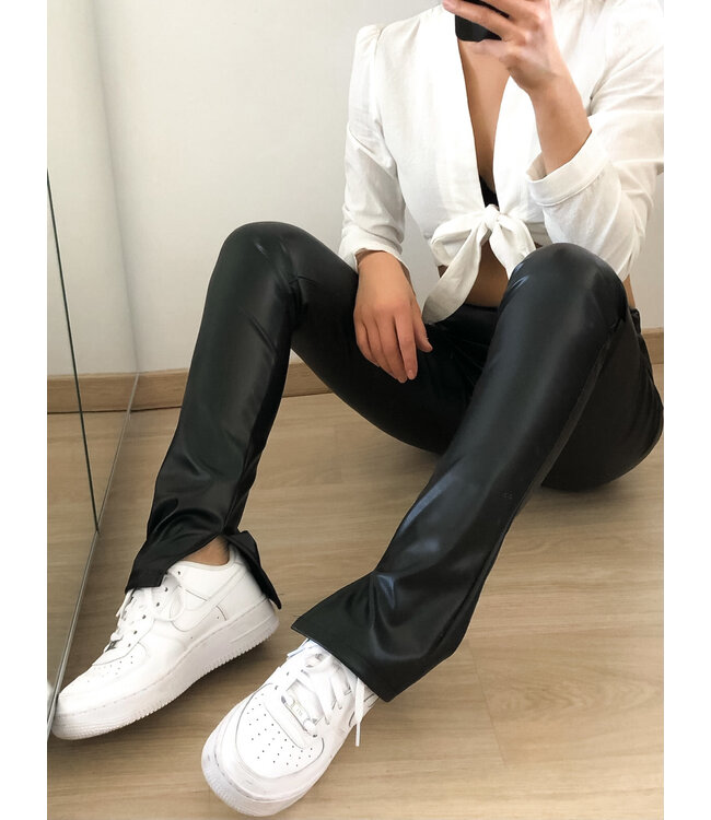 Leather Split Pants / Black