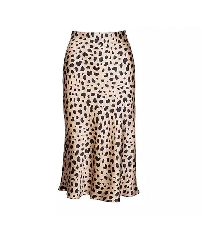 Leopard Satin Midi Skirt