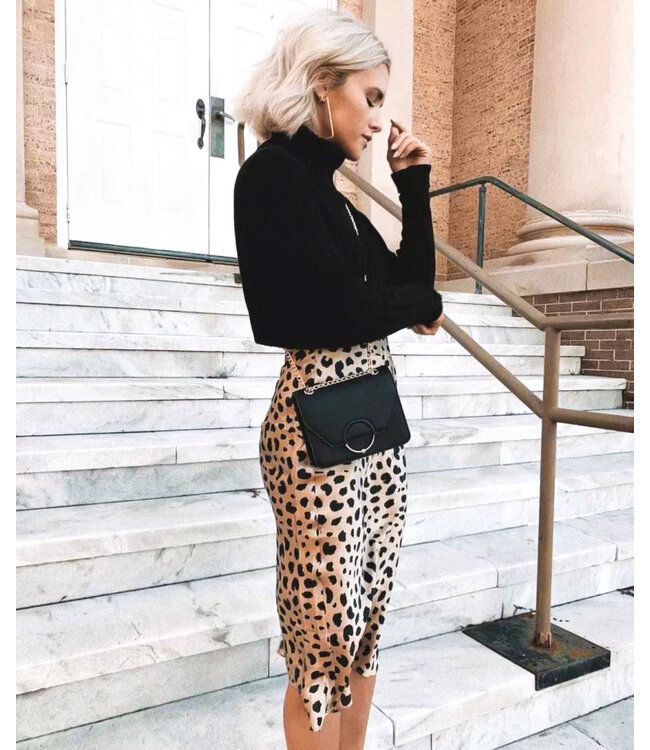 Leopard Satin Midi Skirt