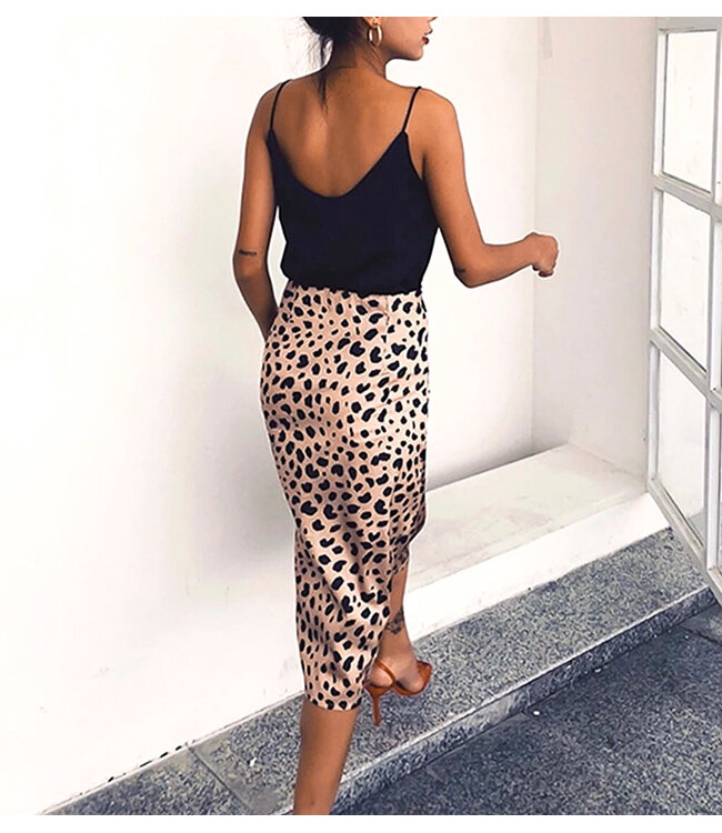 Leopard Satin Midi Skirt