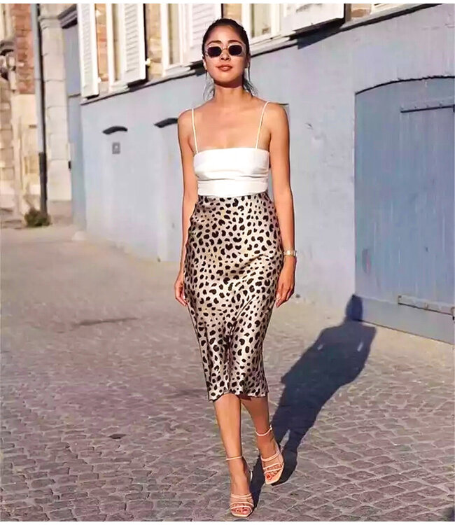 Leopard Satin Midi Skirt