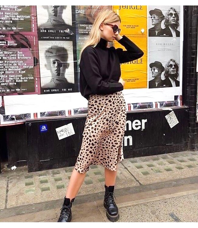 Leopard Satin Midi Skirt