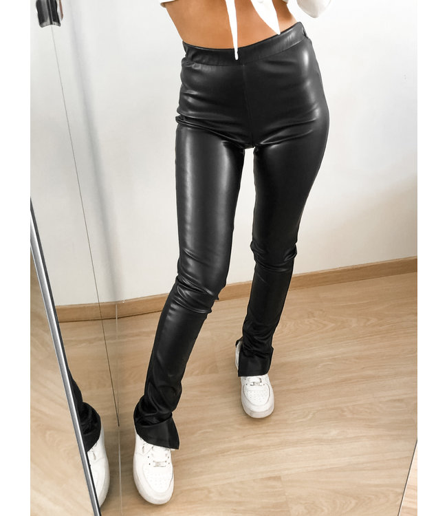 Leather Split Pants / Black