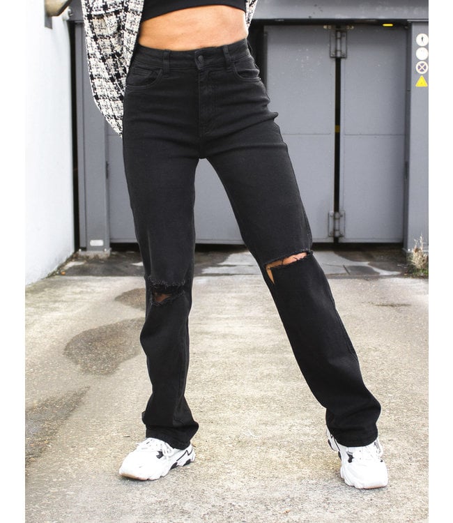 Ripped Straight Leg Jeans