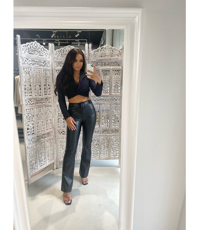 Straight Leg Leather Pants / Black