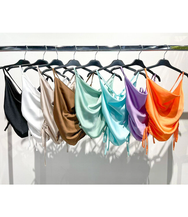 Satin Ruched Top / Beige