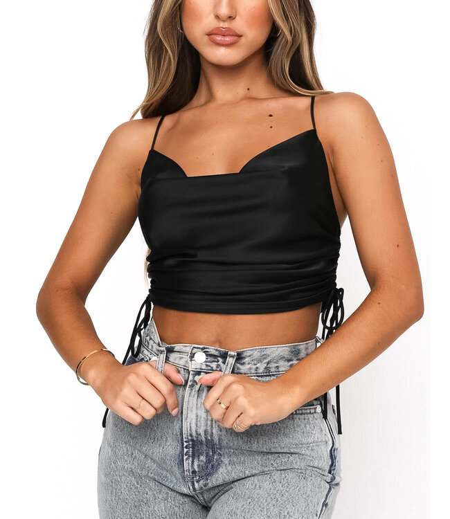 Satin Ruched Top / Black