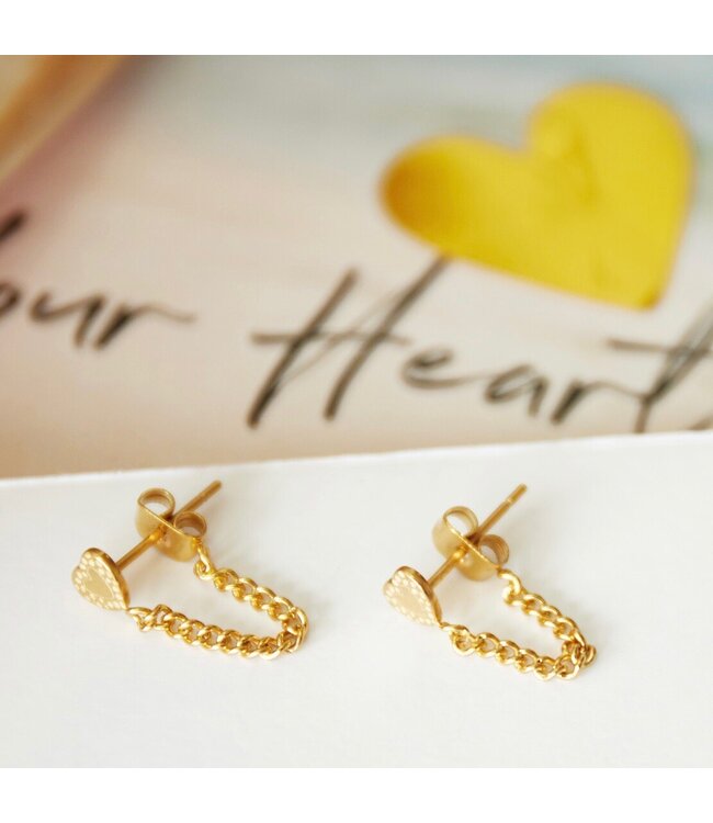 Heart Chain Stud Earrings