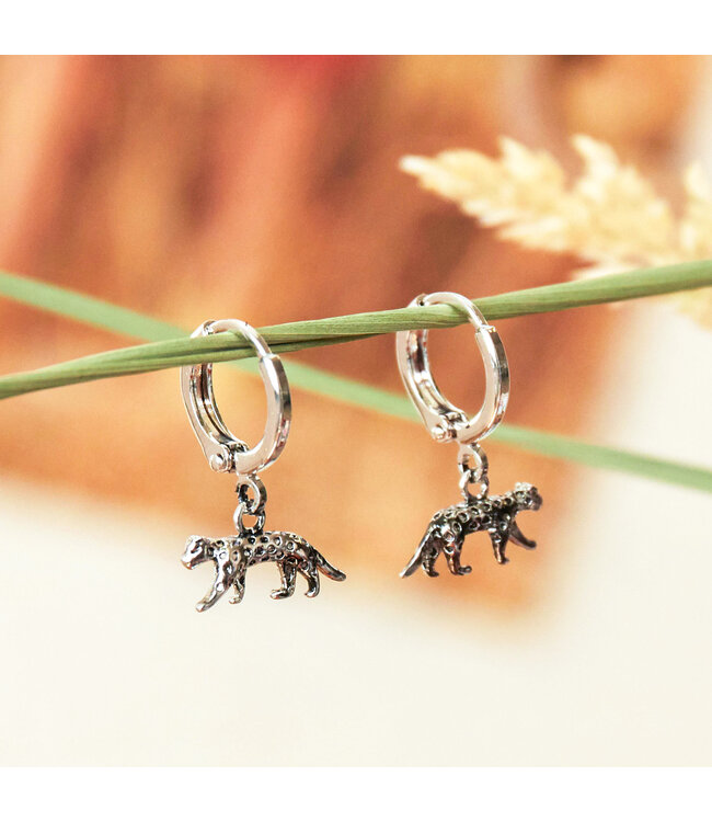 Silver Lucky Leopard Earrings