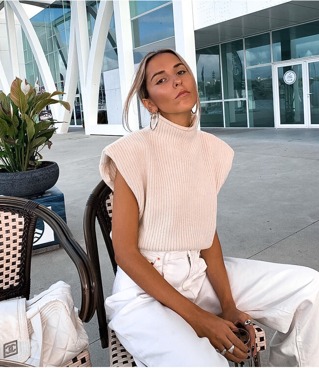 Knit Turtleneck Top / Beige