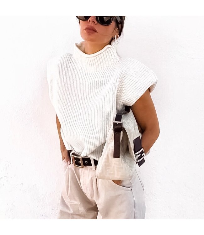 Knit Turtleneck Top / White