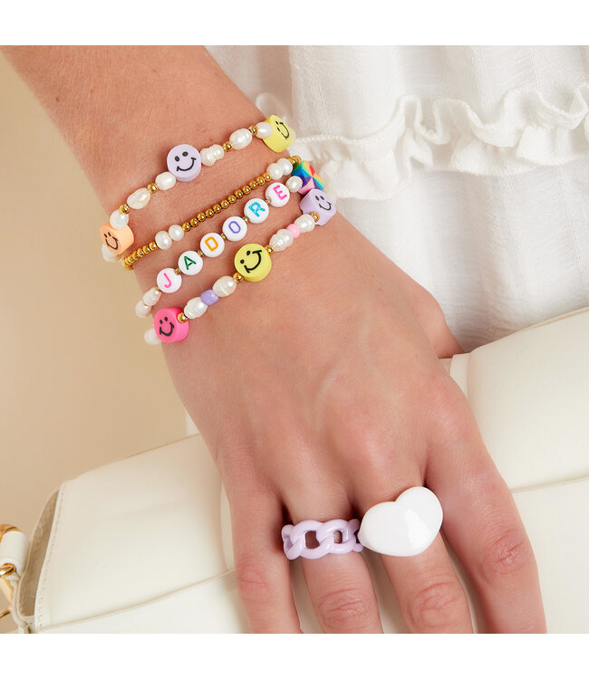 Smiley Pearl Beads Bracelet / Peach