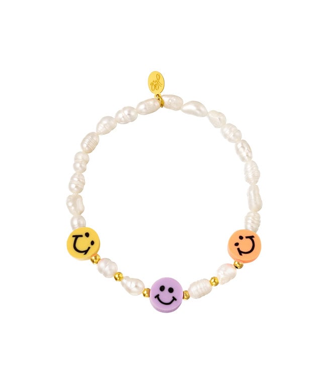 Smiley Pearl Beads Bracelet / Peach