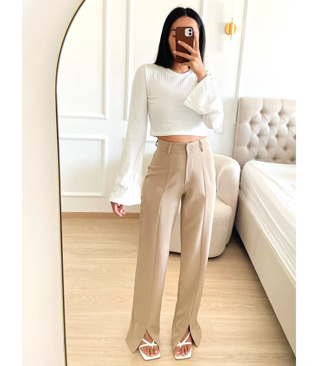 Wide Front Split Pants / Beige