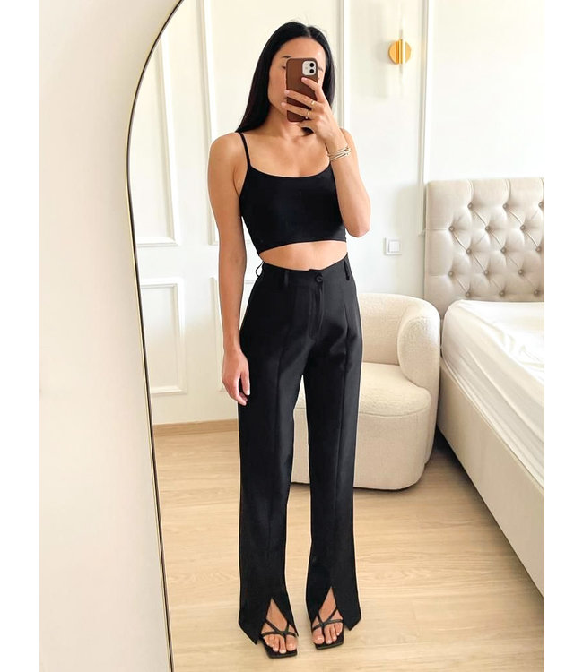 Wide Front Split Pants / Black