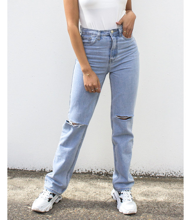 Straight Leg Cut Out Knee Jeans