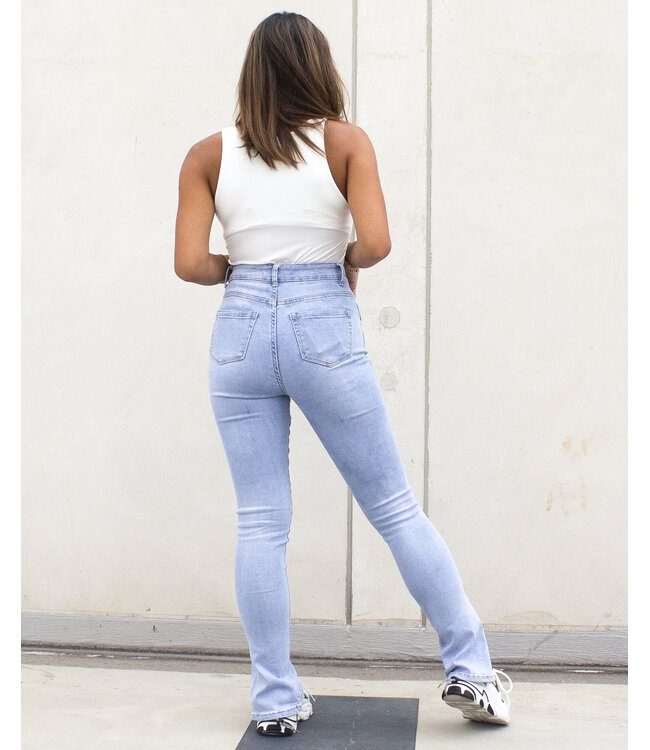 Slim Fit Split Jeans / Light Blue
