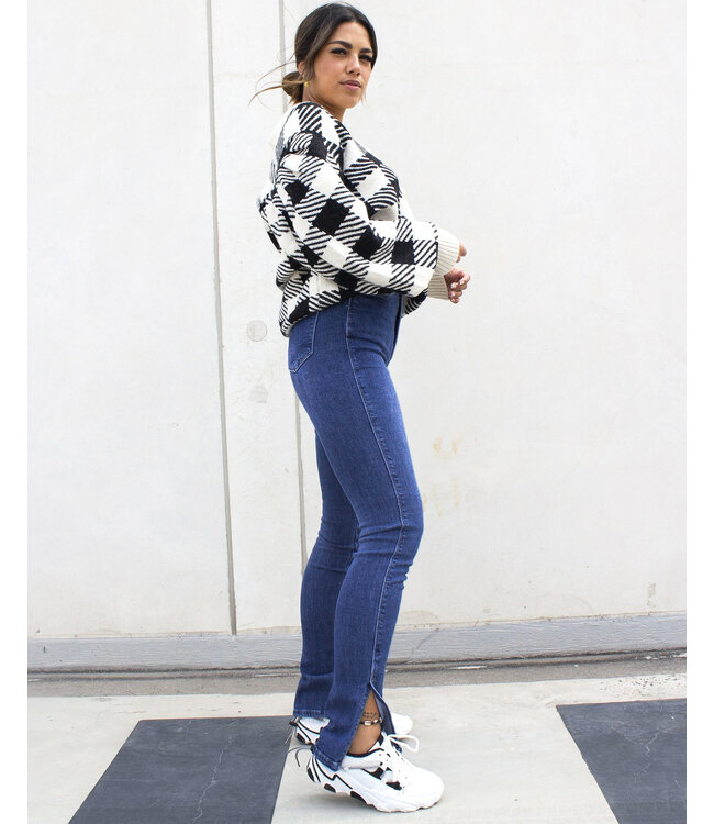 Slim Fit Split Jeans / Dark Blue