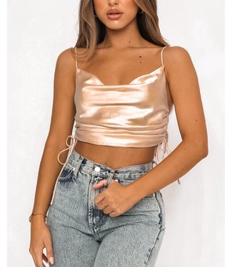 Satin Ruched Top / Beige