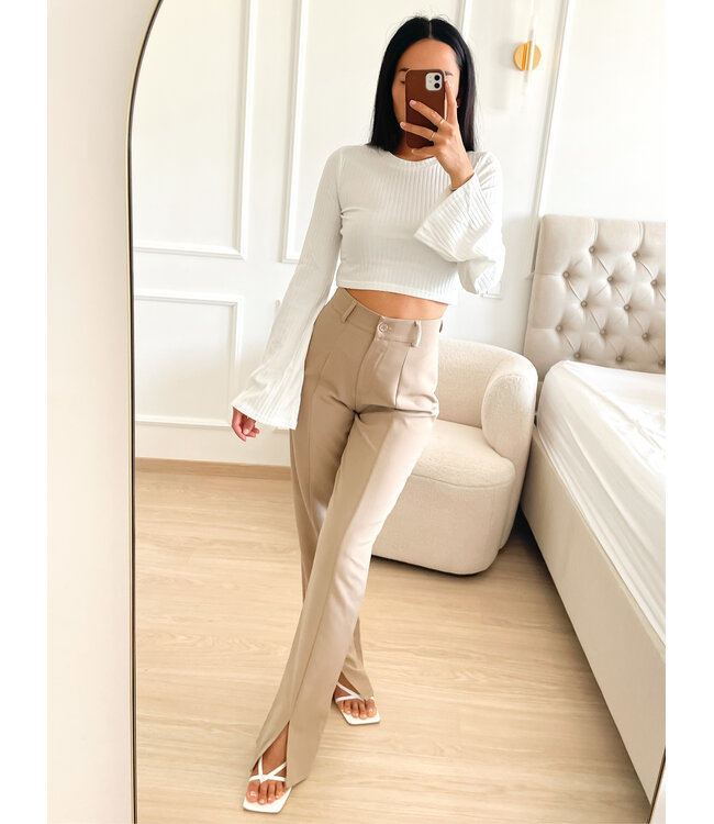 Wide Front Split Pants / Beige