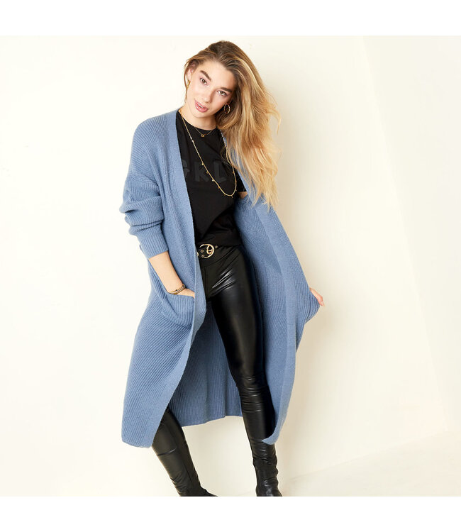 Knitted Long Cardigan / Steel Blue