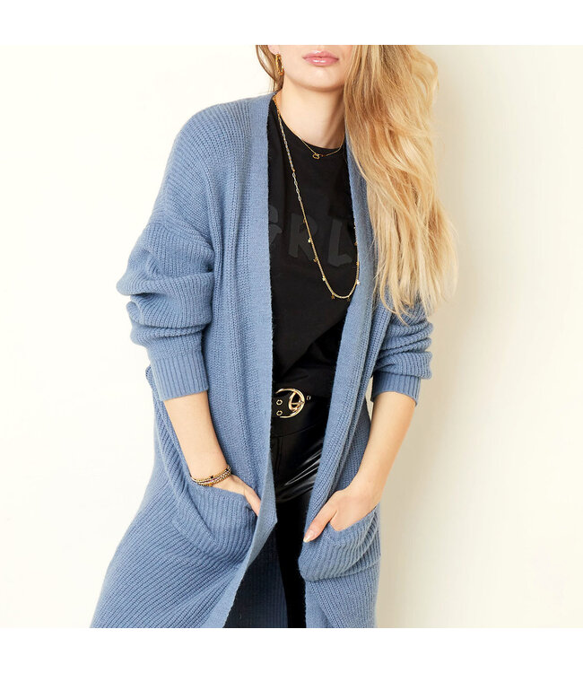 Knitted Long Cardigan / Steel Blue